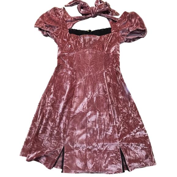 Kimchi Blue Dresses & Skirts - Kimchi Blue Pink Crushed Velvet Mini Dress Puff Sleeve Tie Back Fairycore Size S